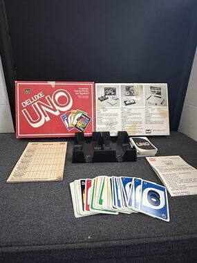 Vintage 1986 Deluxe UNO Card Game COMPLETE 108 Cards Tray Score Pad No 3001